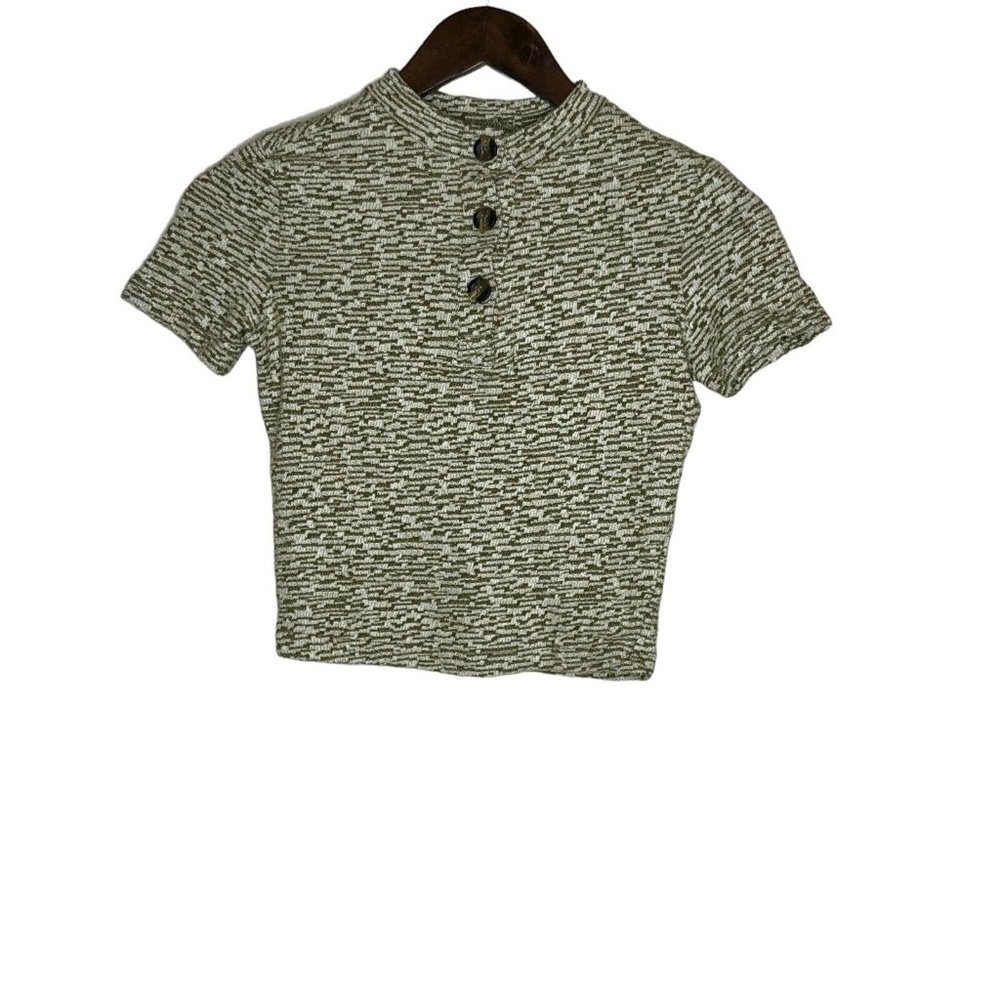 Urban Outfitters Green and White Short Sleeve Crop Top 100% Cotton‎ Size Small